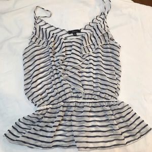 Nordstrom Soprano White and Navy Stripe Ruffle Peplum Cami, size Large